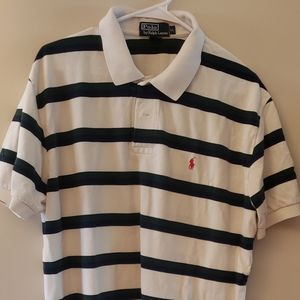Polo by Ralph Lauren mens short sleeve shirt size XL white w/green, blue stripes